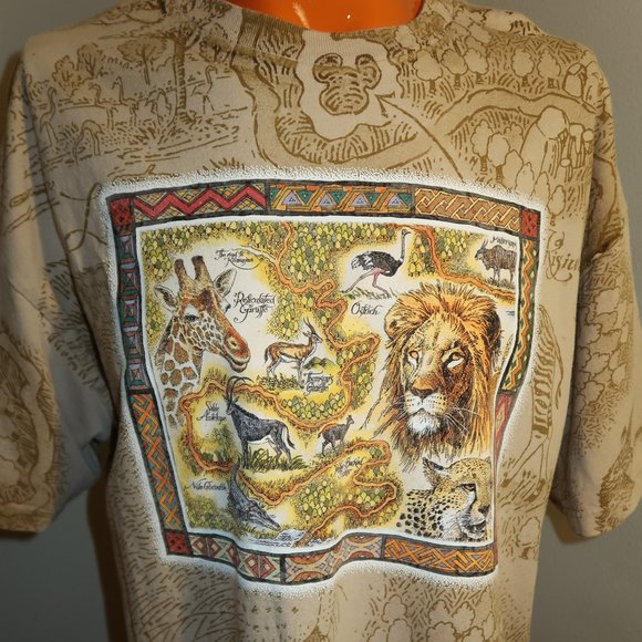 VTG 90s Disney Animal Kingdom Safari Ride All Over Print Vintage Shirt Mens XXL